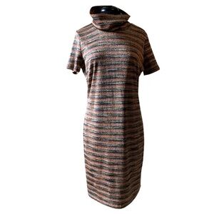 CHETTA B Knit Dress Striped Turtleneck Size 14 Rust Tan NWT